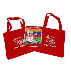 New Piggly Wiggly Fabric Reuseable Shopping Bags & 36 Page Coloring Book Lot
